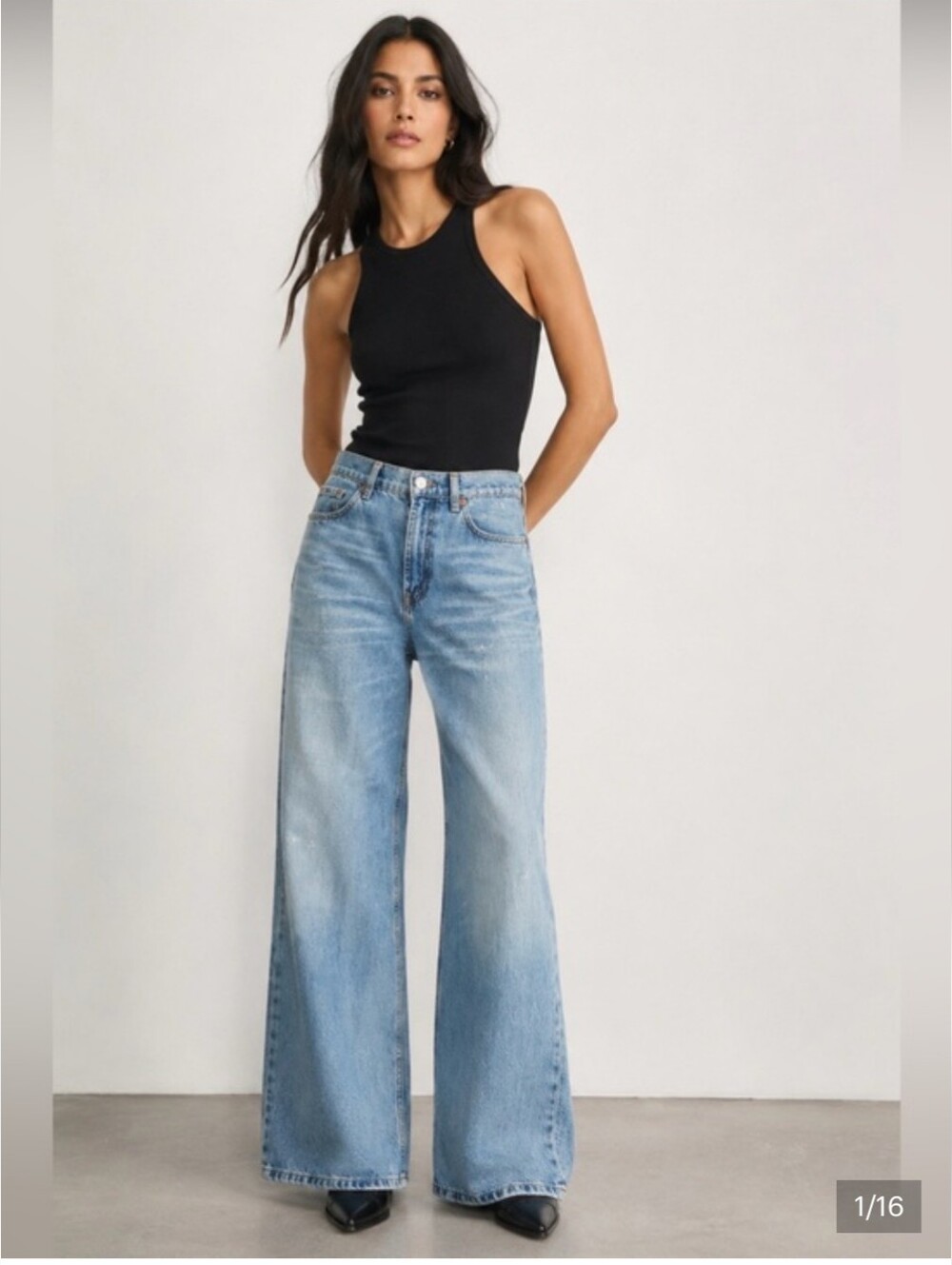 Zara NWT Viral Wide Leg High-Rise Jeans In Vintage Light Blue Wash 100% Cotton